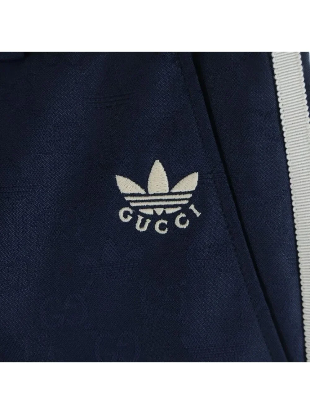 Gucci Adidas Trefoil Jacquard Logo 3 Stripe Trousers Navy Pants